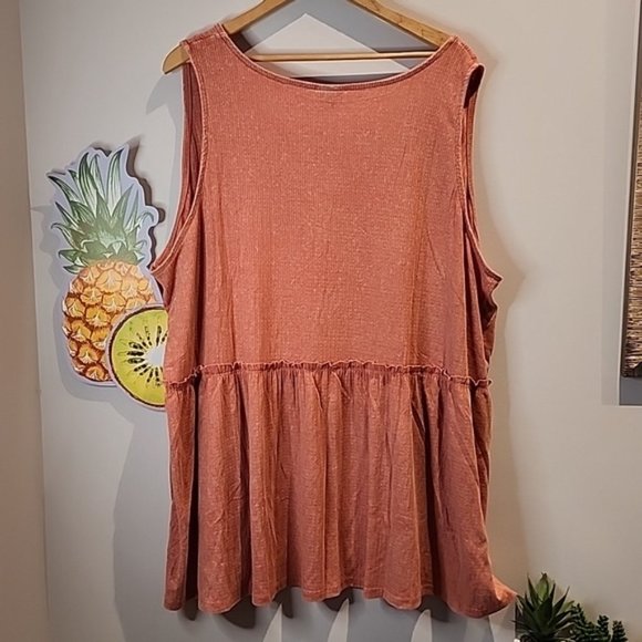Torrid - Textured Jersey Scoop Neck Button Down Babydoll in Apricot Brandy - Picture 4 of 11